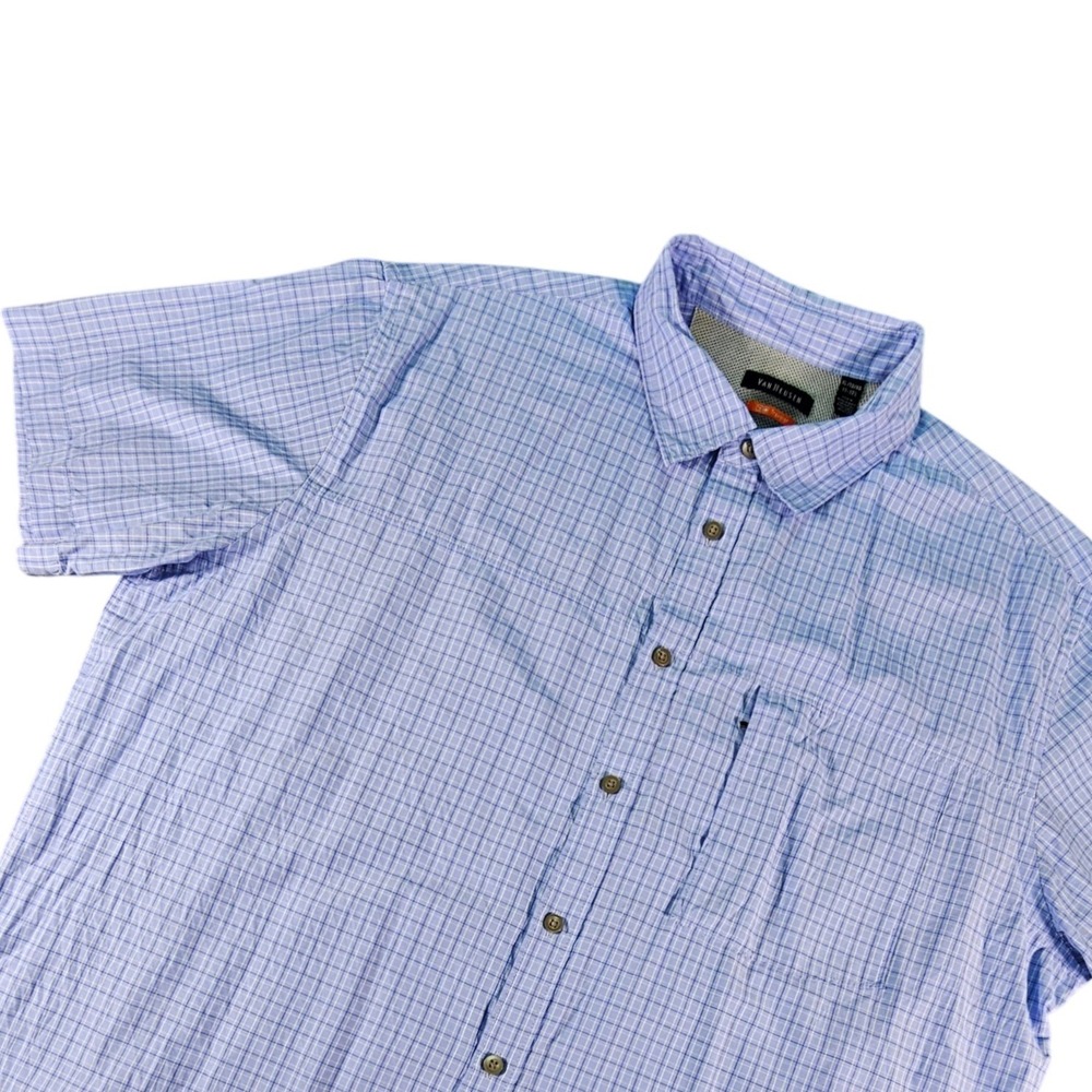 Van Heusen Traveler‎ Button Down Mens XL Blue Grid Short Sleeve Zip Pocket Shirt